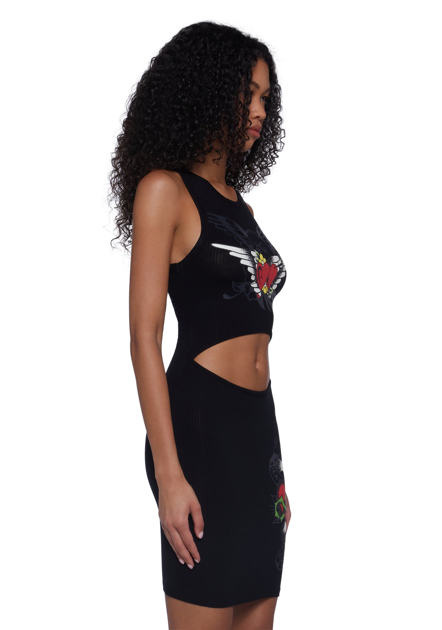 Heart Wings Cut Out Ribbed Dress