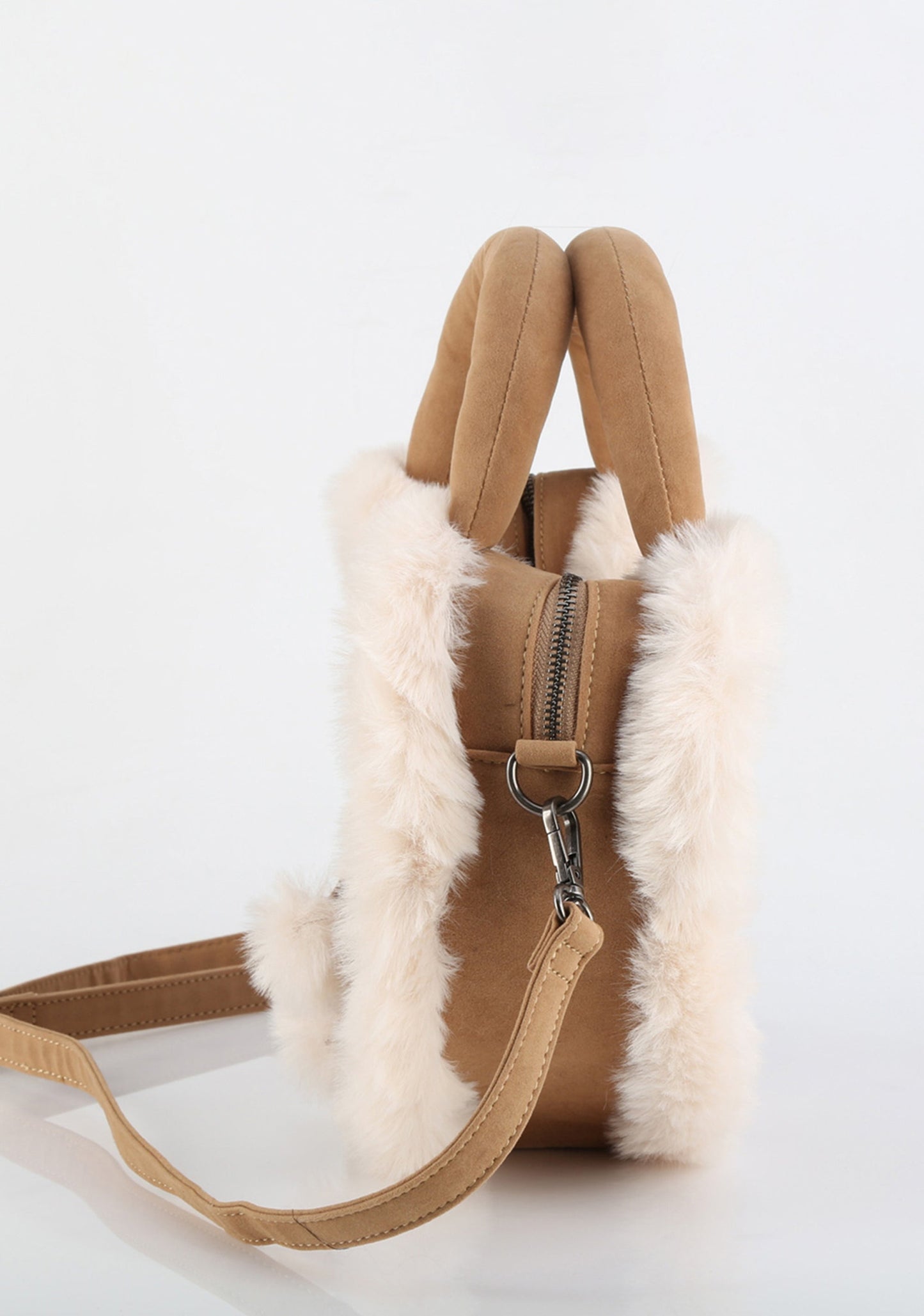 Faux Suede & Fur Heart Shaped Convertible Purse