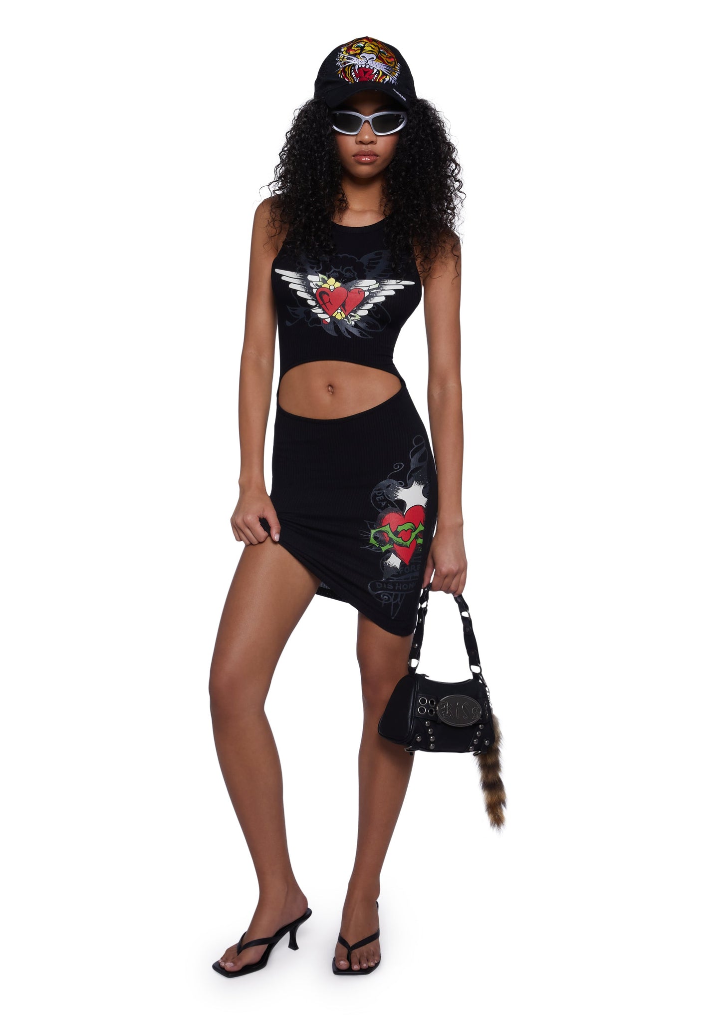 Heart Wings Cut Out Ribbed Dress