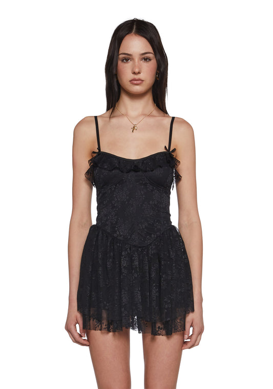 Fashionable Fate Lace Mini Dress - Black