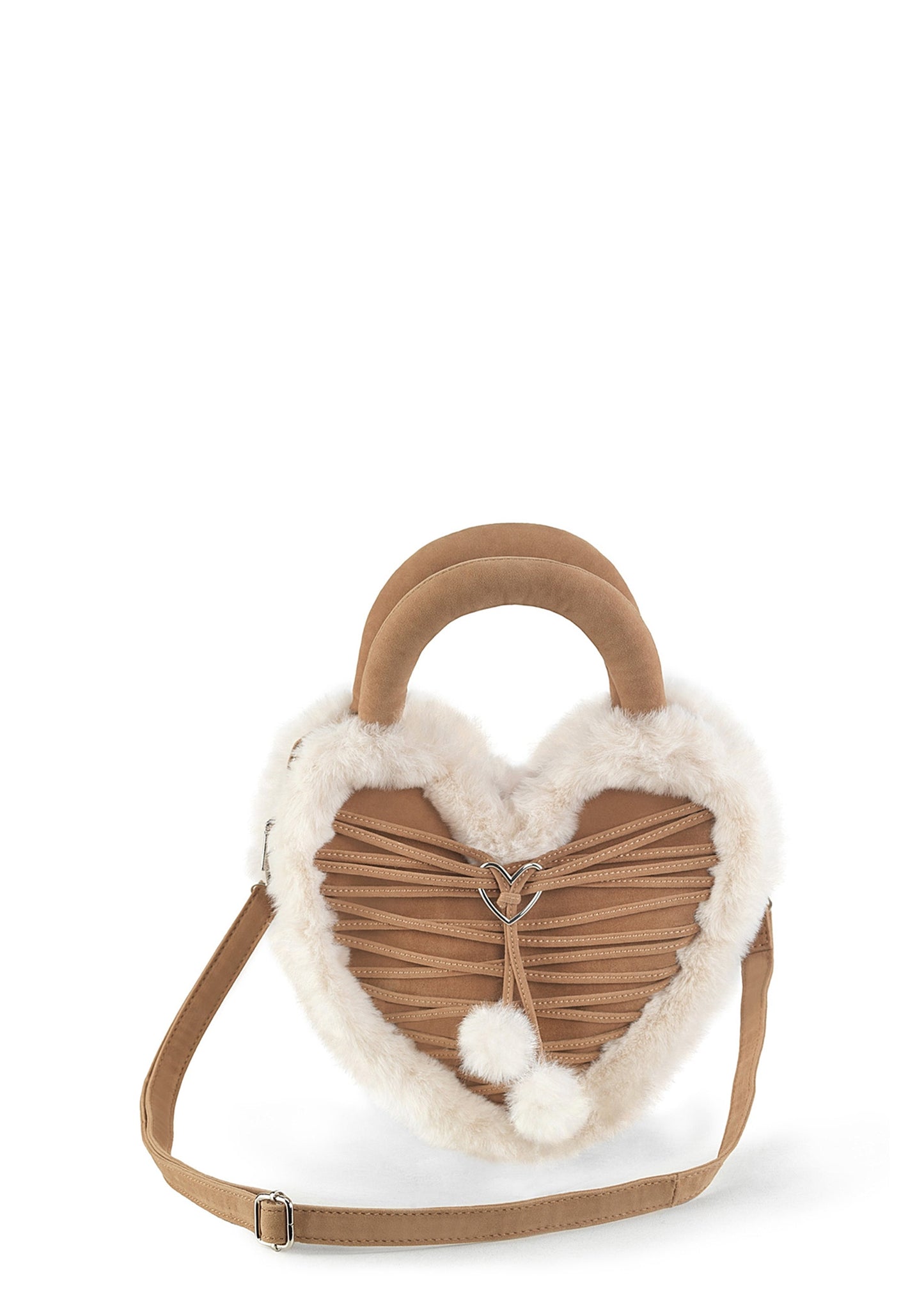 Faux Suede & Fur Heart Shaped Convertible Purse