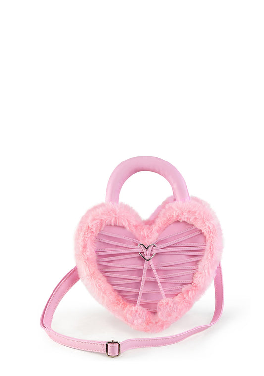 Faux Suede & Fur Heart Shaped Convertible Purse
