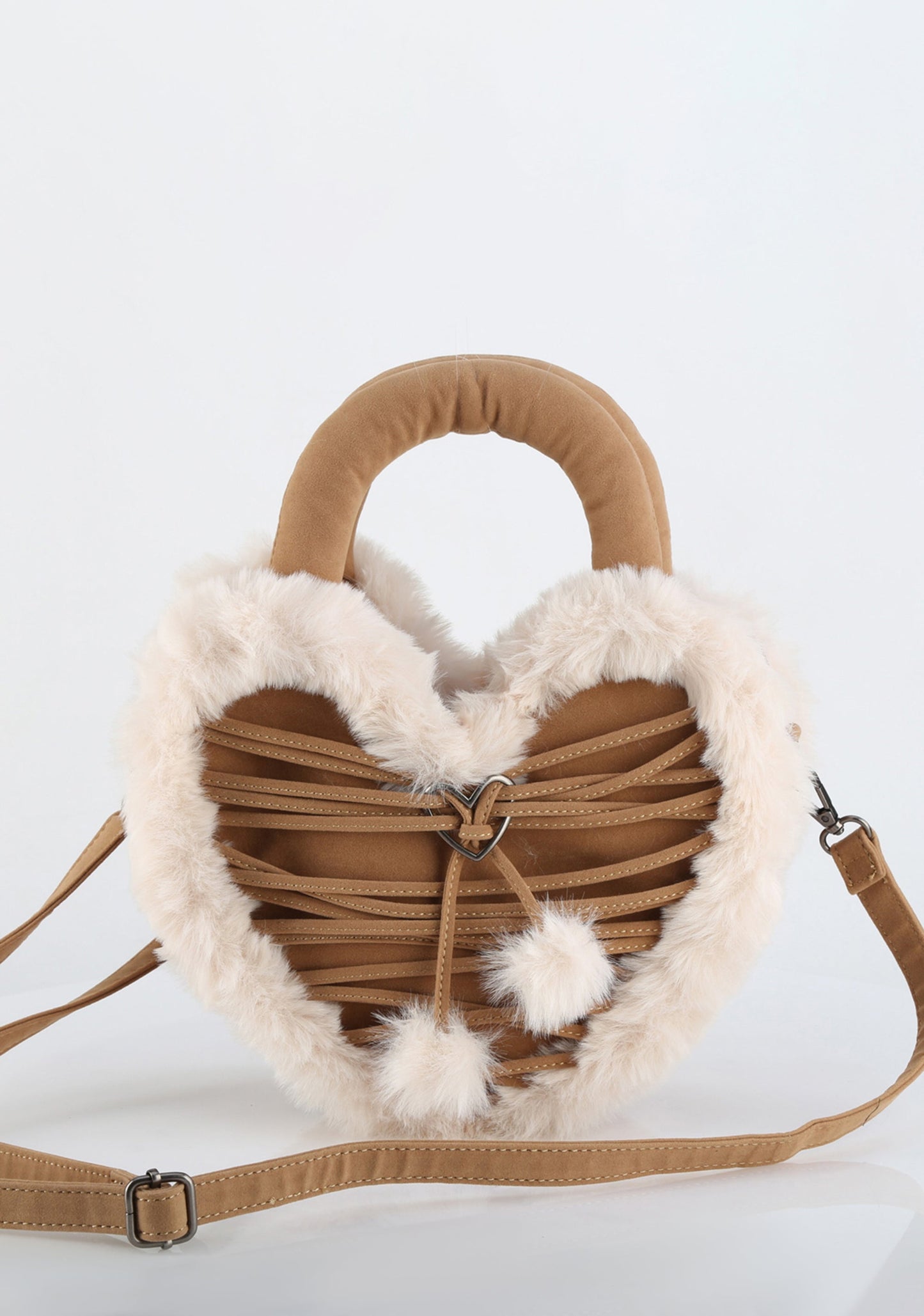Faux Suede & Fur Heart Shaped Convertible Purse