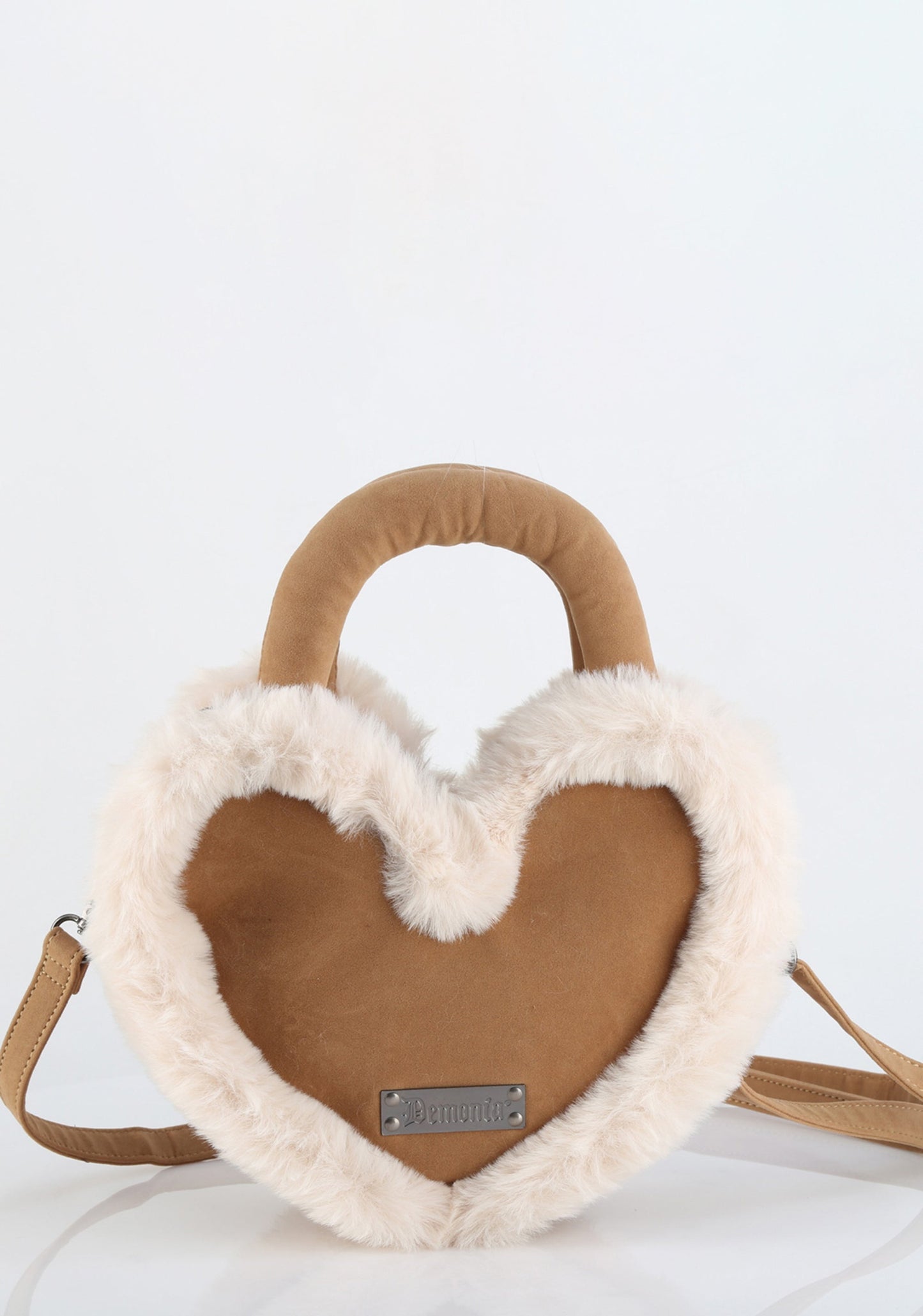 Faux Suede & Fur Heart Shaped Convertible Purse