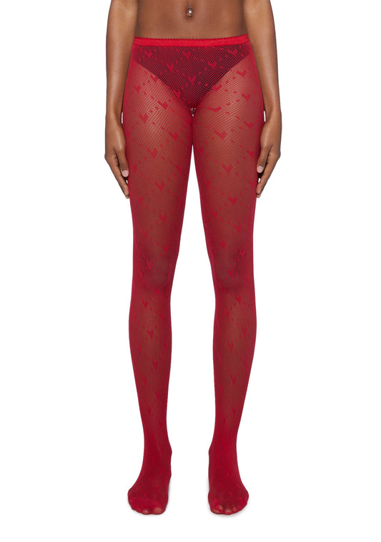 Love Struck Sheer Tights - Red